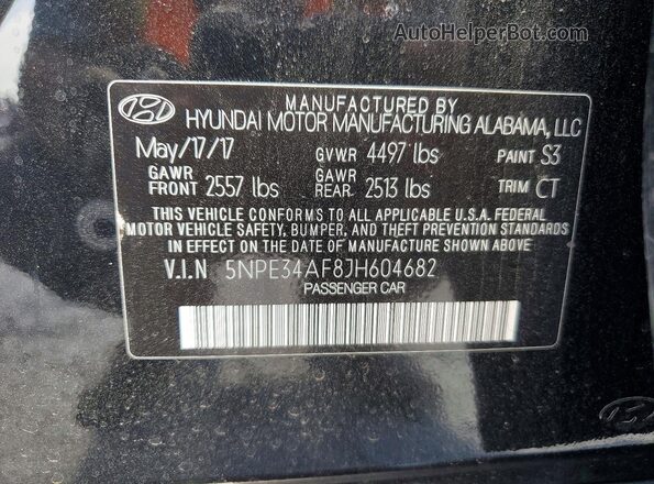 5NPE34AF8JH604682 2018 HYUNDAI SONATA Black 