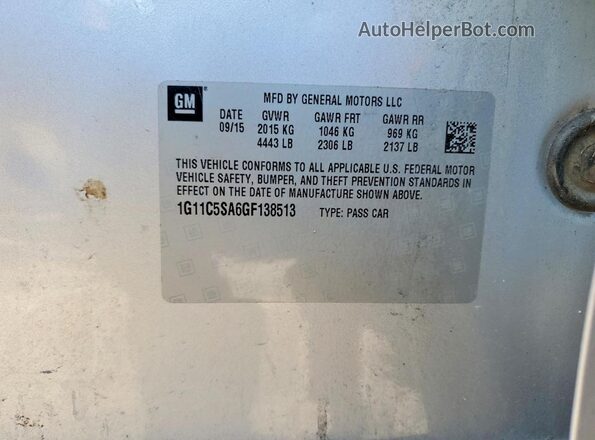 1G11C5SA6GF138513 2016 CHEVROLET MALIBU Silver 