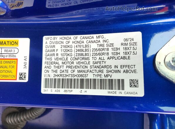 2HKRS3H73SH306037 2025 HONDA CR-V Blue 
