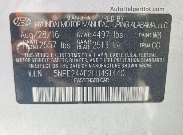 5NPE24AF2HH491440 2017 HYUNDAI SONATA White 