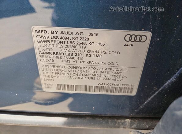 WA1JCCFSXHR006489 2017 AUDI Q3 Blue 360 interior view