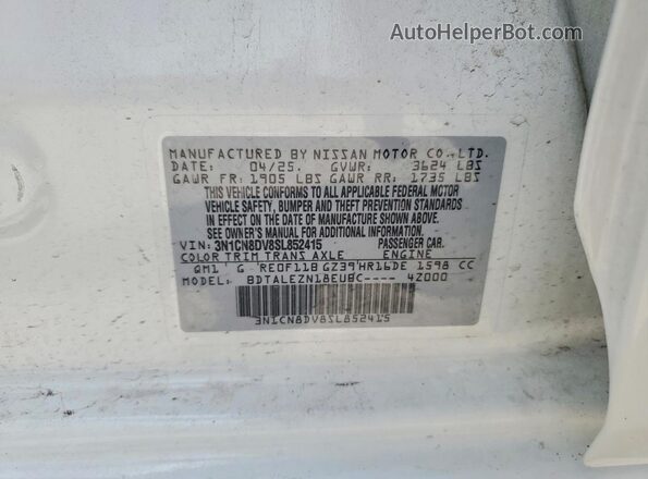 3N1CN8DV8SL852415 2025 NISSAN VERSA White 