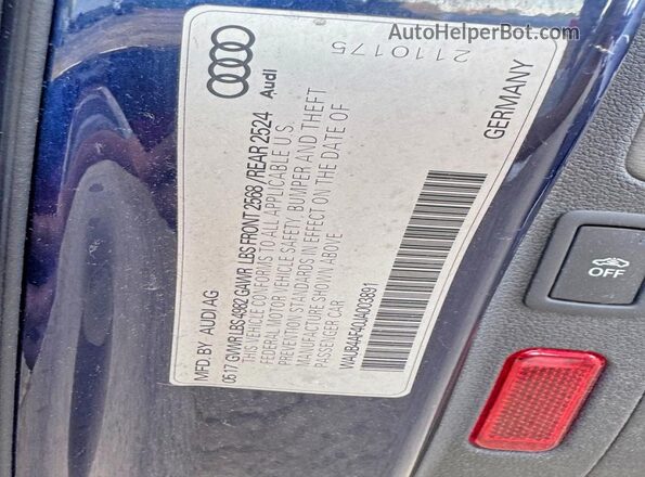 WAUB4AF40JA003891 2018 AUDI S4 Blue უკანა სალონის ხედი