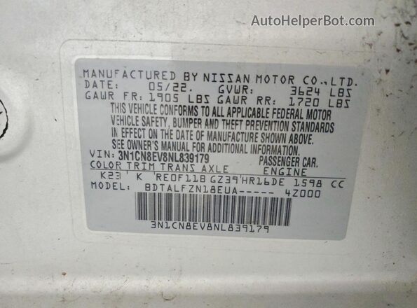 3N1CN8EV8NL839179 2022 NISSAN VERSA Silver 360 interior view