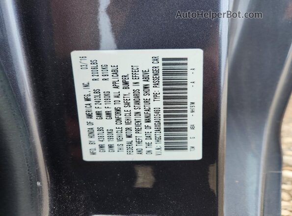 1HGCT2A8XGA005460 2016 HONDA ACCORD Black VIN կոդի պիտակի տեսք