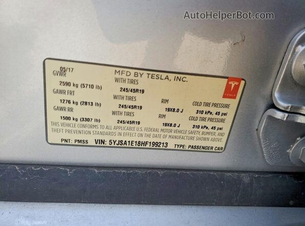 5YJSA1E18HF199213 2017 TESLA MODEL Silver 