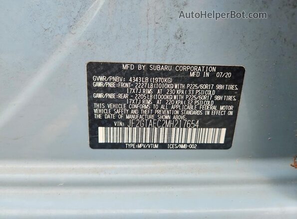 JF2GTAEC2MH217654 2021 SUBARU CROSSTREK Blue 