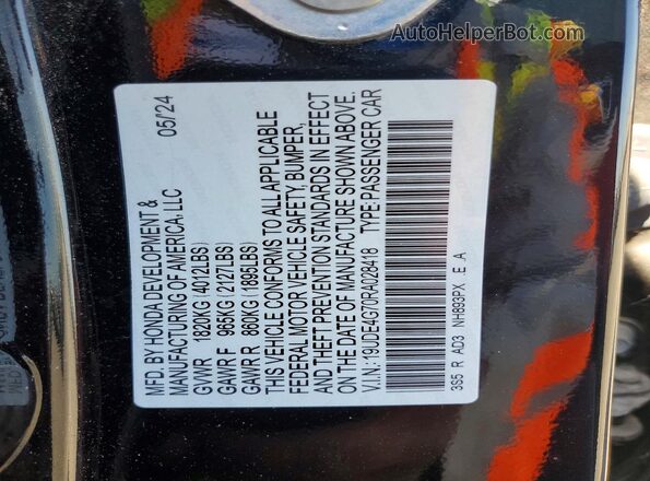 19UDE4G70RA028418 2024 ACURA INTEGRA Black Widok naklejki z numerem VIN