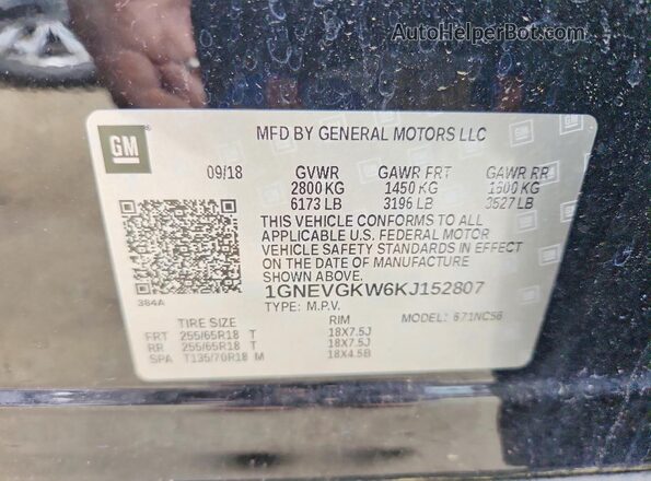 1GNEVGKW6KJ152807 2019 CHEVROLET TRAVERSE Black 360 interior view