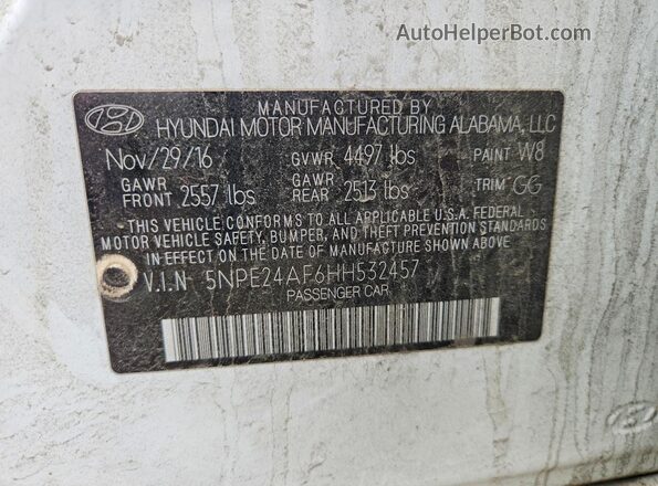 5NPE24AF6HH532457 2017 HYUNDAI SONATA White VIN կոդի պիտակի տեսք