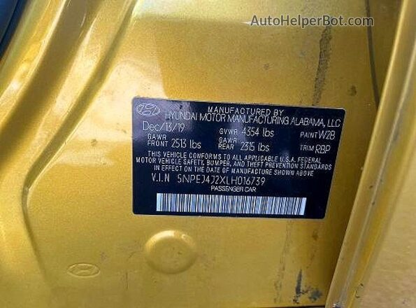 5NPEJ4J2XLH016739 2020 HYUNDAI SONATA Yellow Rear interior view