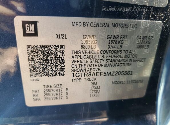 1GTR8AEF5MZ205561 2021 GMC SIERRA Blue 