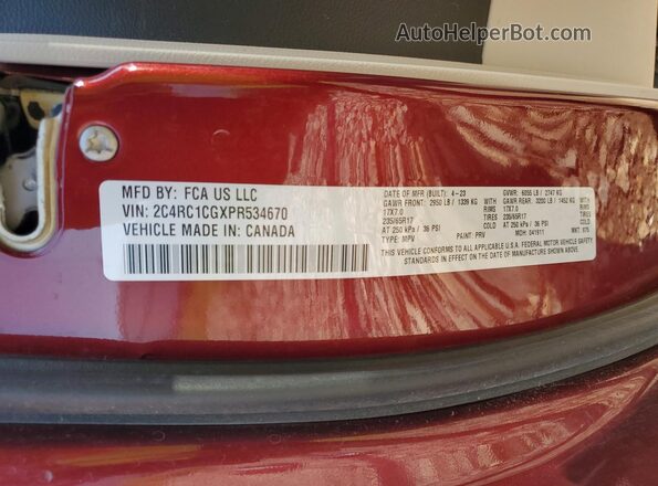 2C4RC1CGXPR534670 2023 CHRYSLER OTHER Темно-бордовый Панорамный вид салона 360°