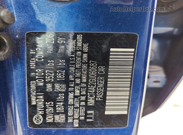 KMHCT4AE2GU060687 2016 HYUNDAI ACCENT Blue 