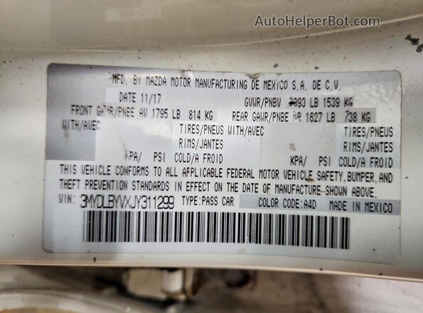 3MYDLBYVXJY311299 2018 TOYOTA YARIS White Widok naklejki z numerem VIN
