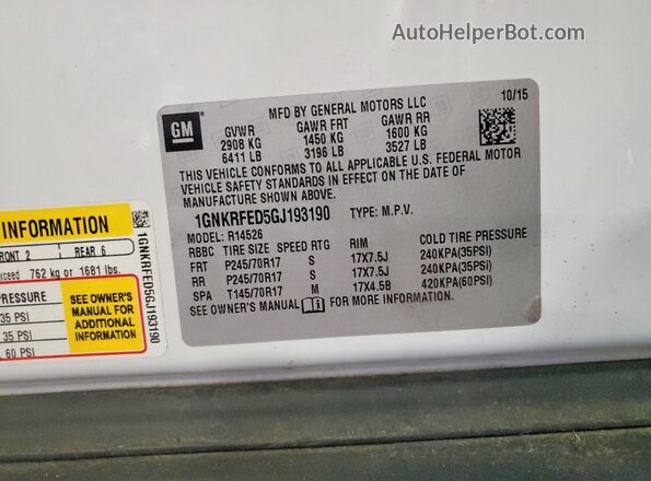 1GNKRFED5GJ193190 2016 CHEVROLET TRAVERSE White 360 interior view