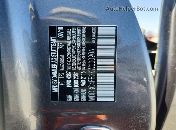 WDD3G4EB2KW000906 2019 MERCEDES-BENZ A Серый Вид наклейки с VIN-кодом