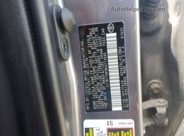 4T1B11HK9KU773090 2019 TOYOTA CAMRY Silver 