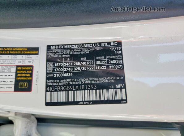 4JGFB8GB9LA181393 2020 MERCEDES-BENZ GLE-CLASS White Vista interior de 360 grados