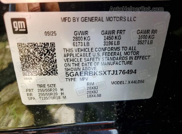 5GAERBKSXTJ176494 2026 BUICK ENCLAVE Black Vista interior de 360 grados