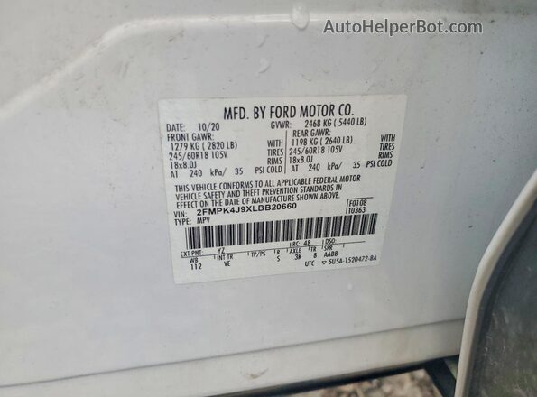 2FMPK4J9XLBB20660 2020 FORD EDGE White 