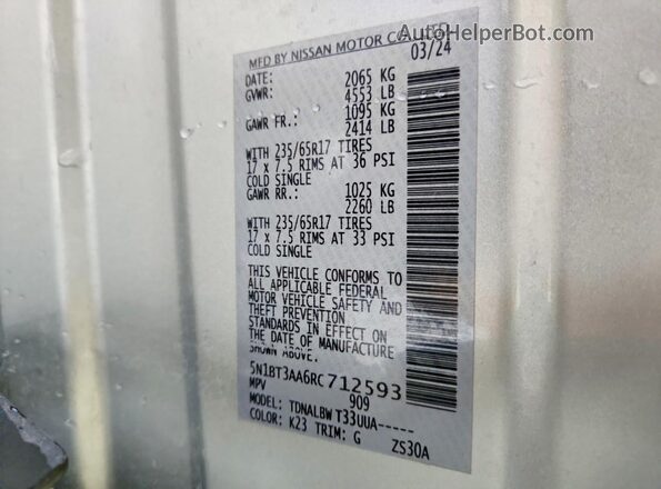 5N1BT3AA6RC712593 2024 NISSAN ROGUE Серебряный 