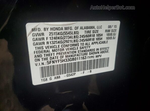 5FNYF5H33GB011163 2016 HONDA PILOT Green 