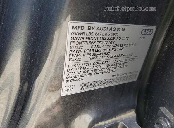 WA1EVAF15KD042165 2019 AUDI Q8 Gray 
