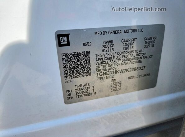 1GNERHKW2KJ298017 2019 CHEVROLET TRAVERSE Белый 