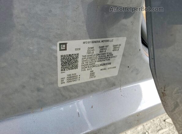 1GKS1GKC1JR293706 2018 GMC YUKON Gray 
