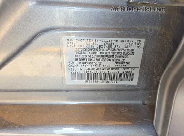 3N1AB8BV6MY287381 2021 NISSAN SENTRA Gray Սալոնի հետևի տեսք