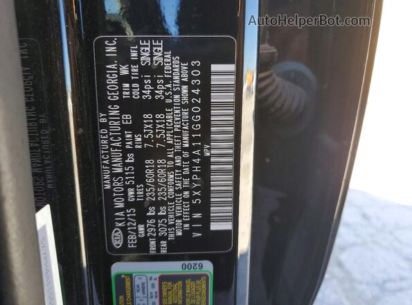 5XYPH4A11GG024303 2016 KIA SORENTO Black 