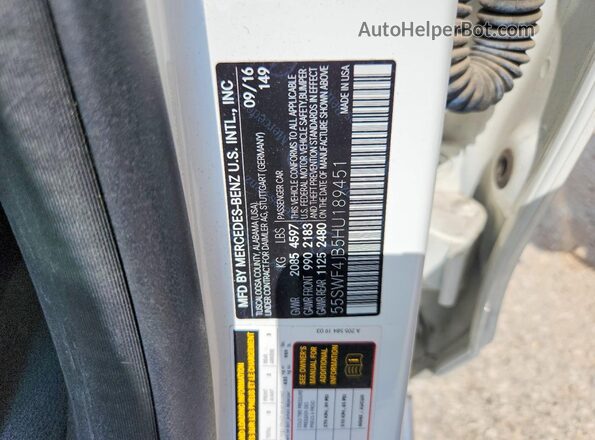 55SWF4JB5HU189451 2017 MERCEDES-BENZ C White VIN კოდის სტიკერის ხედი