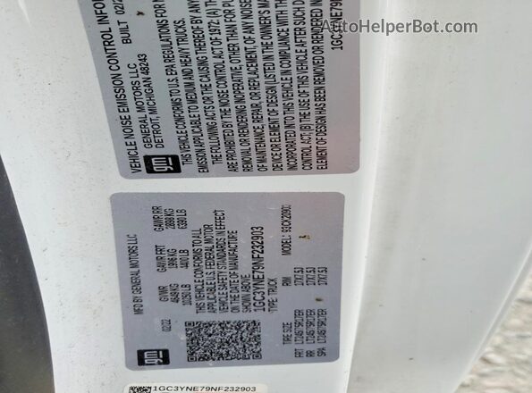 1GC3YNE79NF232903 2022 CHEVROLET SILVERADO White 