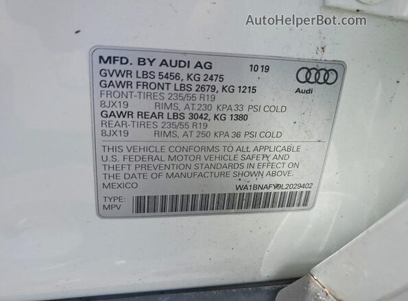 WA1BNAFY9L2029402 2020 AUDI Q5 White 