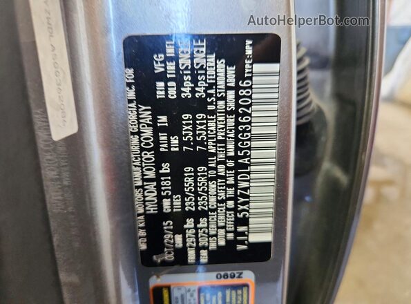 5XYZWDLA5GG362086 2016 HYUNDAI SANTA Gray 