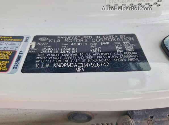 KNDPM3AC1M7926742 2021 KIA SPORTAGE White 