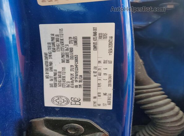 1FTFW1EG3HFC68053 2017 FORD F150 Blue Vista de la etiqueta del VIN