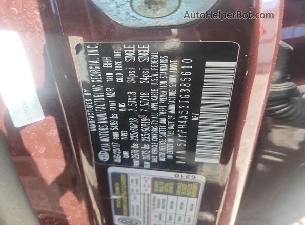 5XYPH4A53JG385610 2018 KIA SORENTO Maroon 