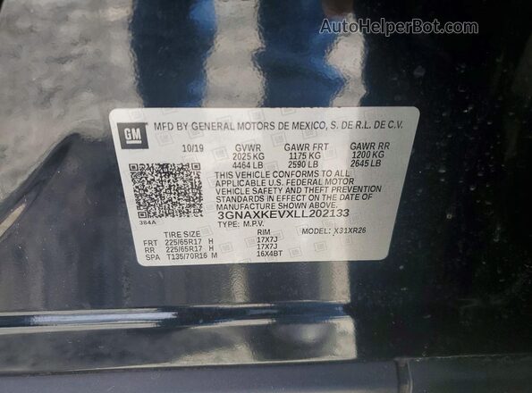 3GNAXKEVXLL202133 2020 CHEVROLET EQUINOX Black Vista interior de 360 grados