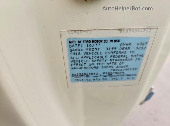 8Y89A844862 1978 LINCOLN CONTINENTA Beige Vista de la etiqueta del VIN