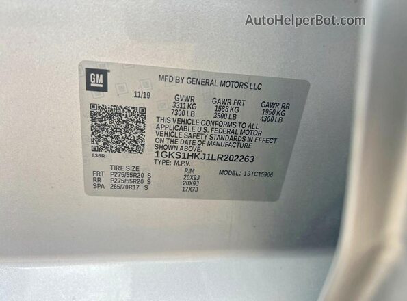 1GKS1HKJ1LR202263 2020 GMC YUKON Silver 