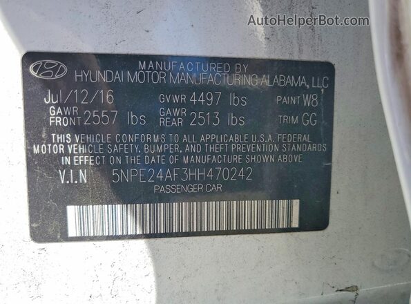 5NPE24AF3HH470242 2017 HYUNDAI SONATA White Vista de la etiqueta del VIN