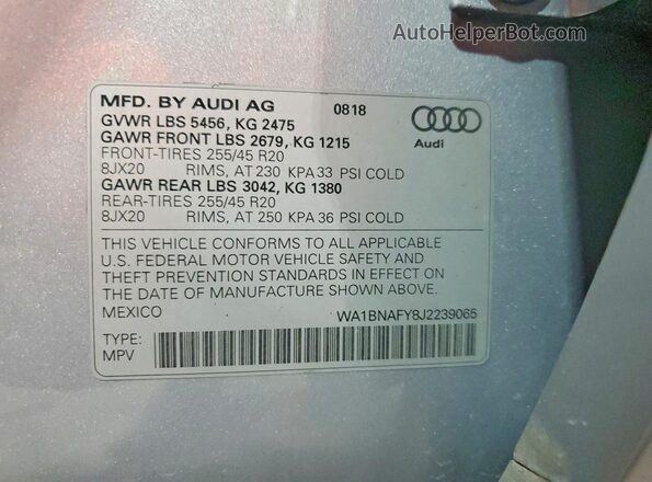 WA1BNAFY8J2239065 2018 AUDI Q5 Silver 