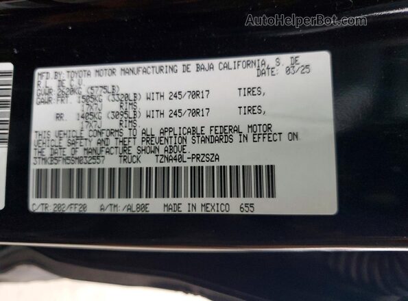 3TMKB5FN5SM032557 2025 TOYOTA TACOMA Black Vista de la etiqueta del VIN