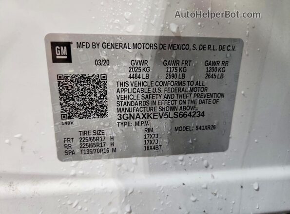 3GNAXKEV5LS664234 2020 CHEVROLET EQUINOX White Սալոնի 360 աստիճան տեսք