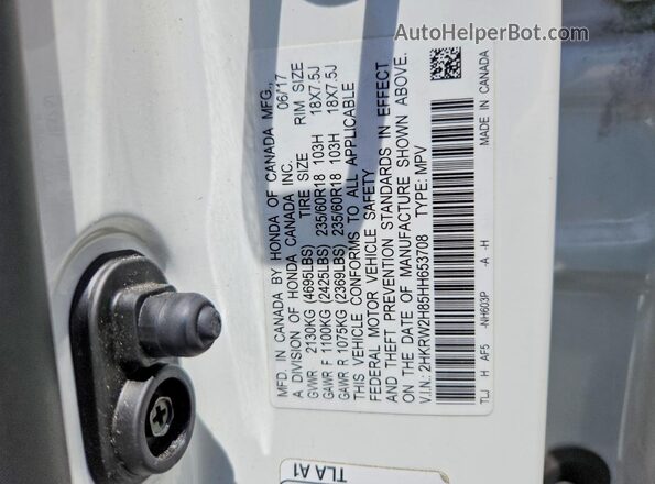 2HKRW2H85HH653708 2017 HONDA CR-V White Vista interior de 360 grados