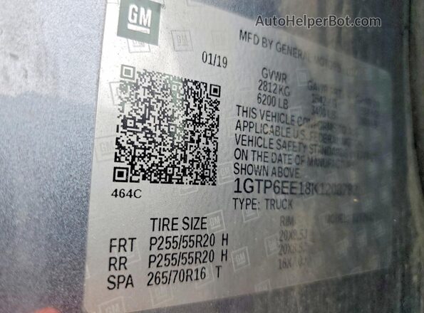 1GTP6EE18K1208782 2019 GMC CANYON Gray Вид наклейки з VIN-кодом