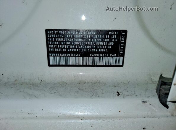 WVWWA7AU5KW189567 2019 VOLKSWAGEN GOLF White 