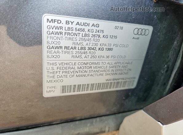 WA1BNAFY9J2142036 2018 AUDI Q5 Gray 